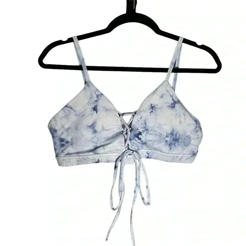 Creatures of XIX Frosted Marble Lace Up Swim Bikini Top XL - Picture 2 of 6
